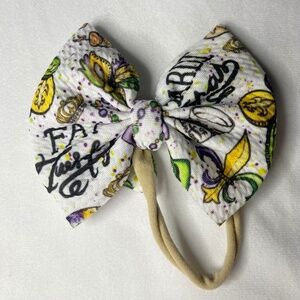 Mardi Gras Fat Tuesday Headwrap Bow One size fits Infant and Toddler Handmade